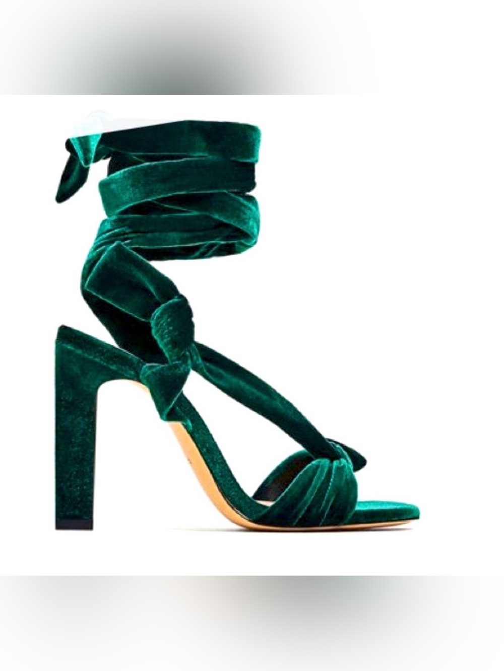 Zara Emerald Green Velvet Wrap Block Heel Sandal
